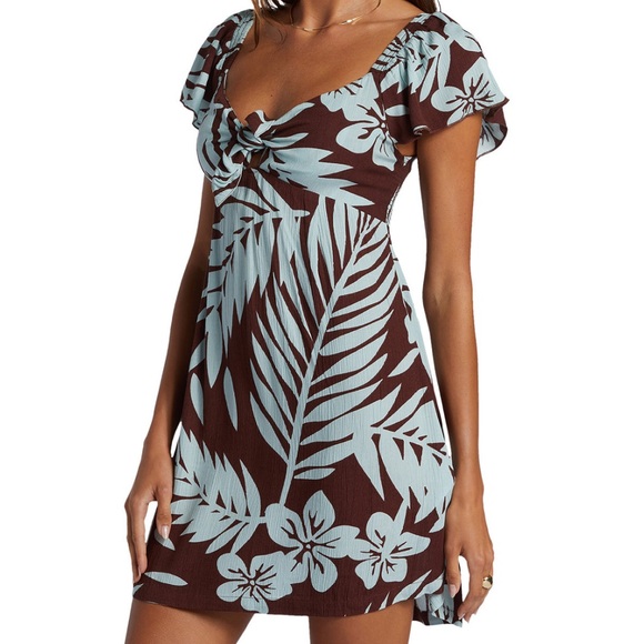 Roxy Oceanview Tie-Front Flutter-Sleeve Mini Dress - Picture 4 of 10